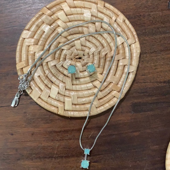 Aqua and Silver Earrings snd Necklace Set - Picture 3 of 4